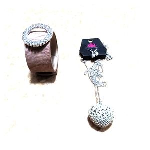 Bracelet, heart necklace, and shiny earrings set